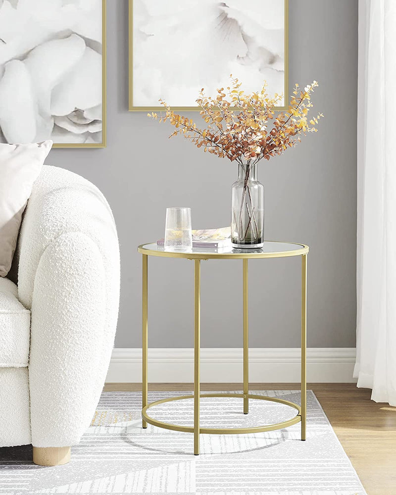 Vasagle kerek asztal, fém kerettel és üveglappal 50 x 50 x 55 cm gold arany
