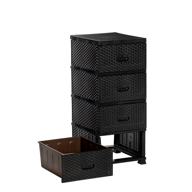 Rattan szekrény 4 fiókkal műanyag 38 x 45 x 90 cm fekete