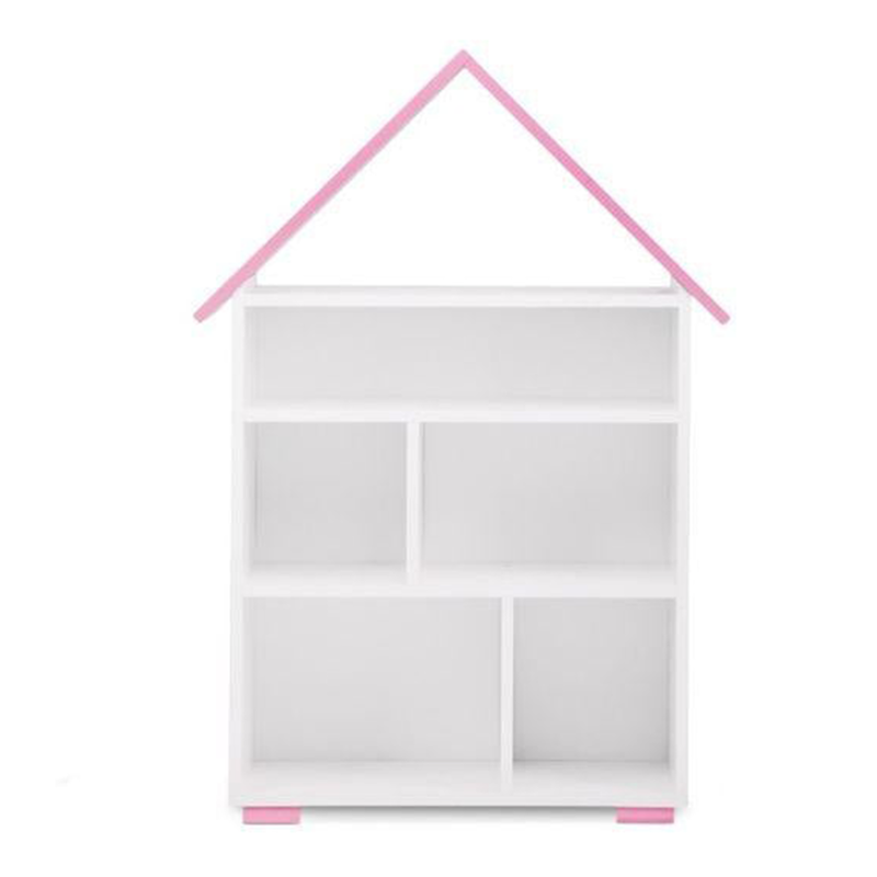 Házikó könyvesszekrény-fehér-rózsaszín-pabis
