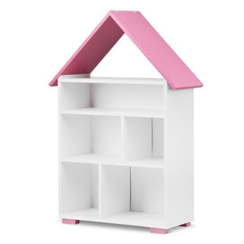 Házikó könyvesszekrény-fehér-rózsaszín-pabis