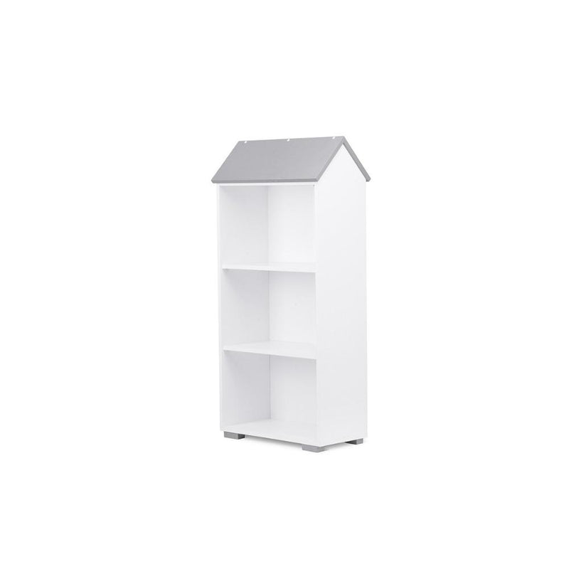 Házikó típusú könyves szekrény 3 polc fehér - szürke