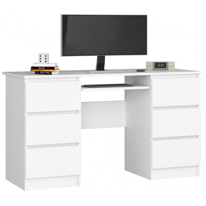 Számítógép íróasztal 6 tárolóval a-11 fehér 135 cm