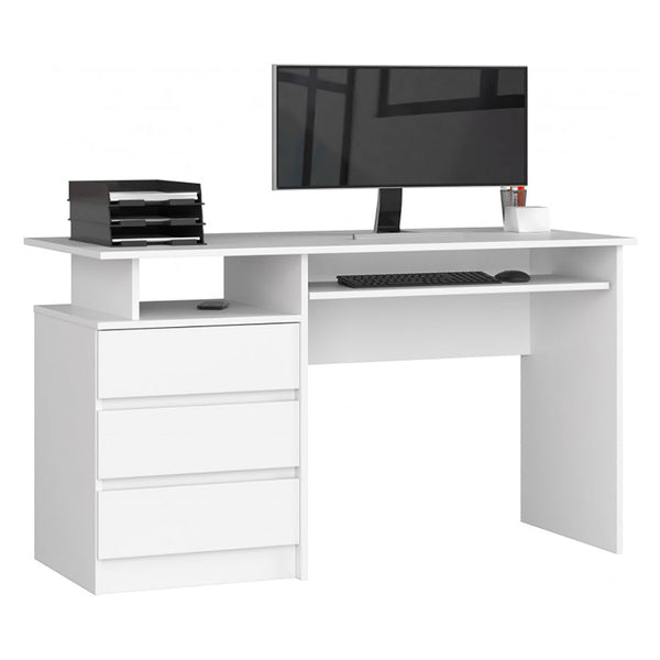 Számítógép íróasztal 3 tárolóval clp fehér 135 cm