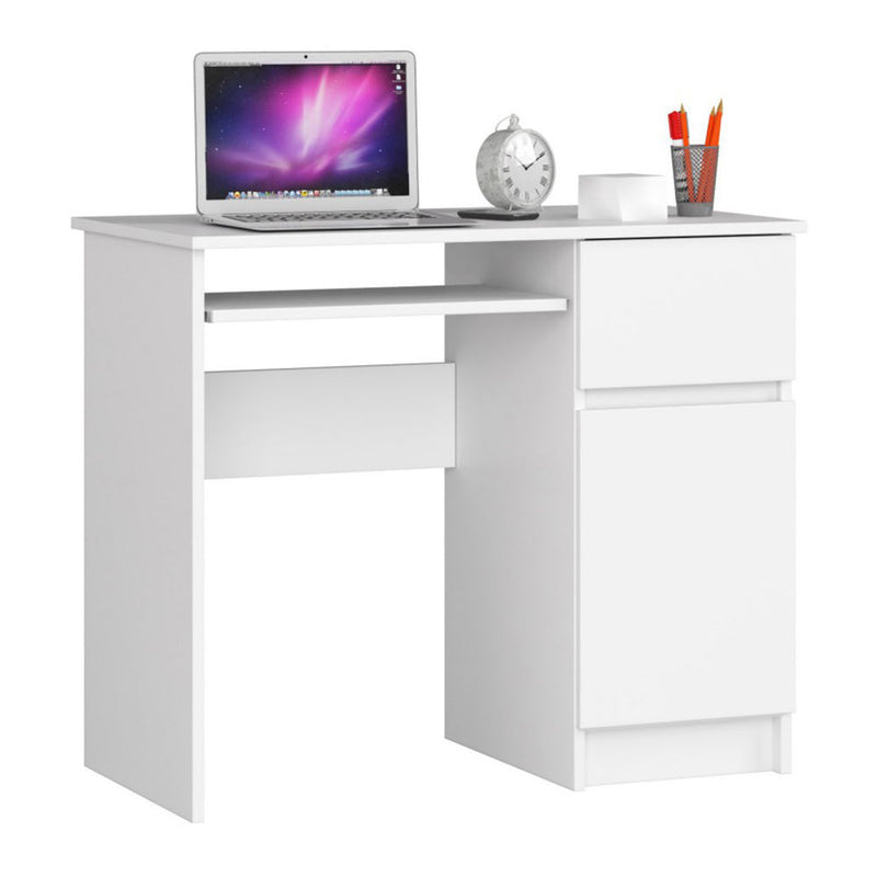 Fehér számítógép íróasztal tárolókkal és ajtóval 90 cm