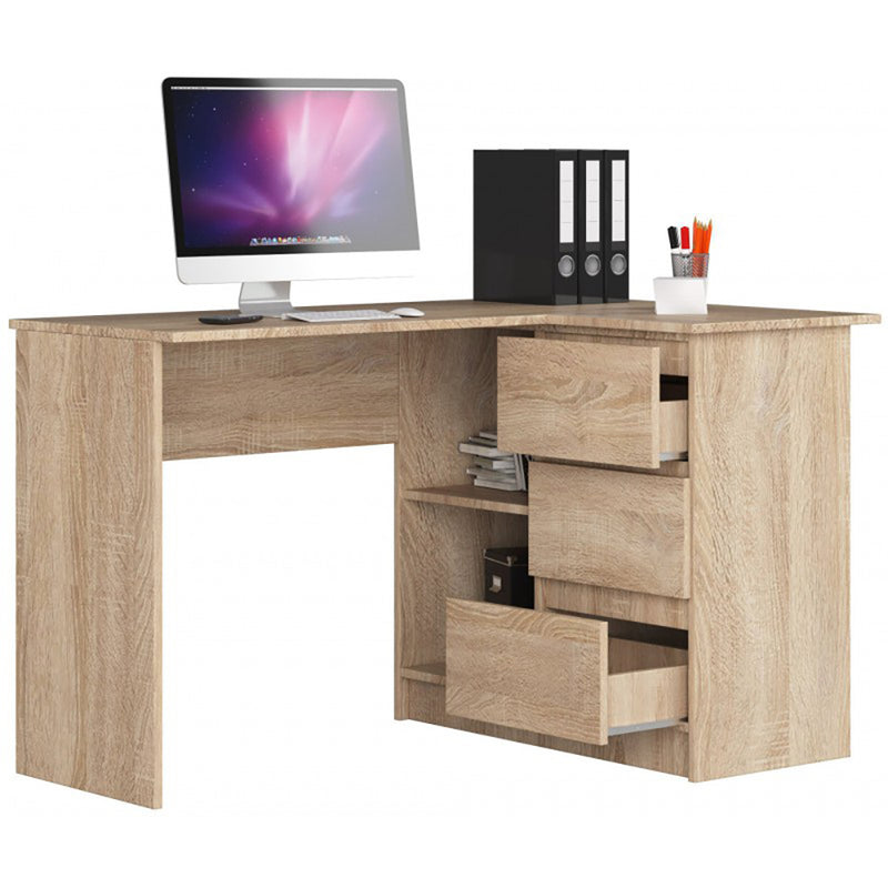 Sarok számítógép íróasztal 3 tárolóval b16 124 cm tölgyfa