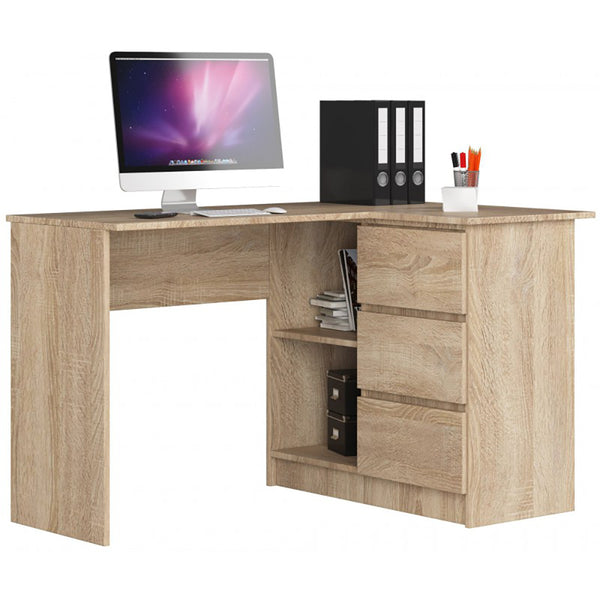 Sarok számítógép íróasztal 3 tárolóval b16 124 cm tölgyfa