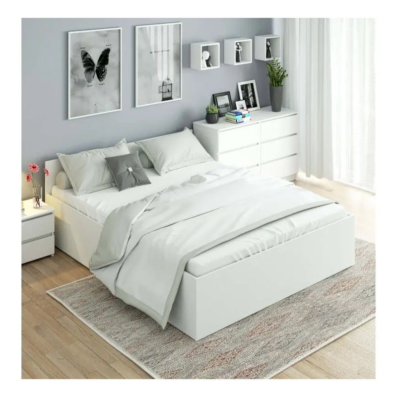 Kétszemélyes ágy hidraulikus rendszerrel és tárolóval 160 x 200 cm fehér