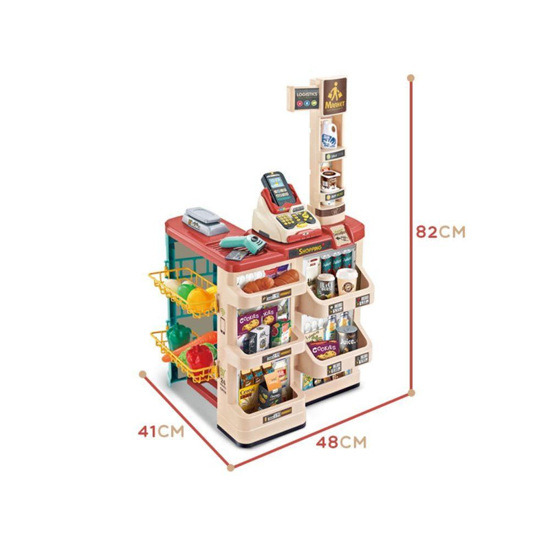 Játék bolt és szupermarket gyerekeknek pénztárgép bevásárlókosár 48 kiegészítő