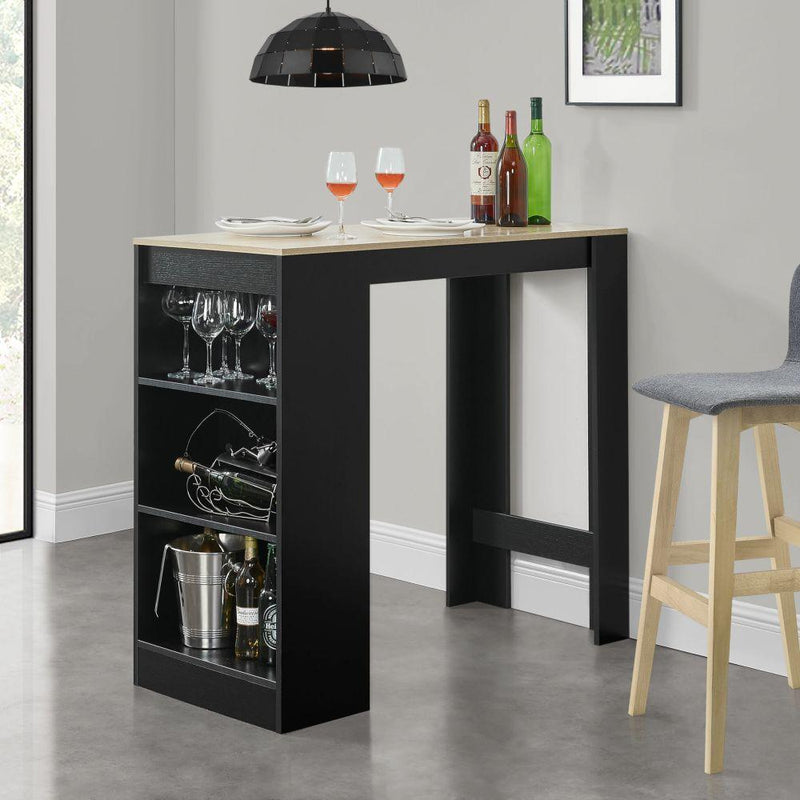Bárasztal italtartó polccal fekete-tölgyfa 110 x 50 x 103 cm