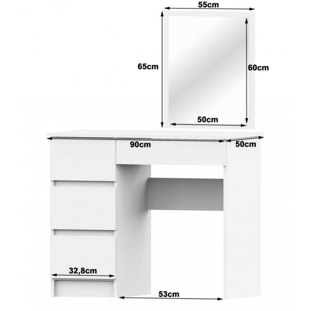 Fehér sminkasztal bal oldali tárolókkal 90 x 50 cm