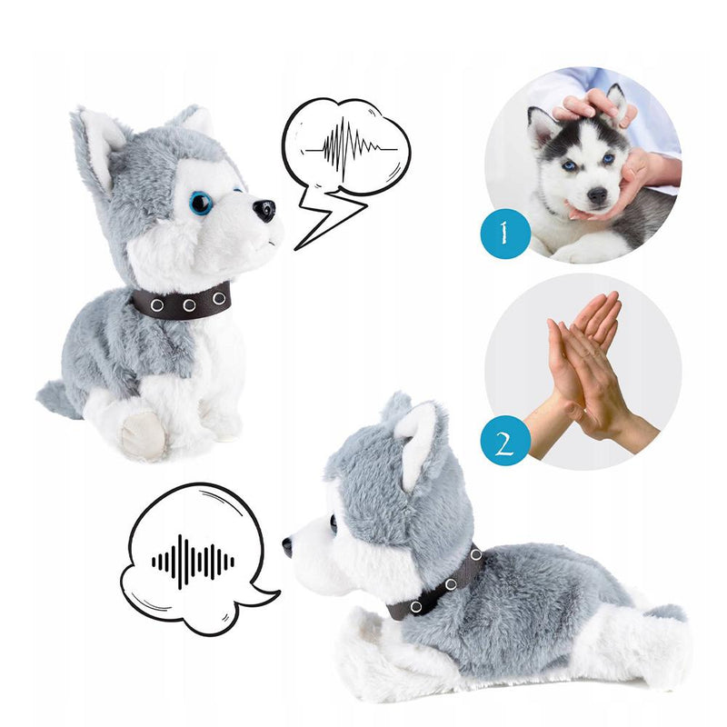 Hangokra és érintésre reagáló interaktív plüss kutya