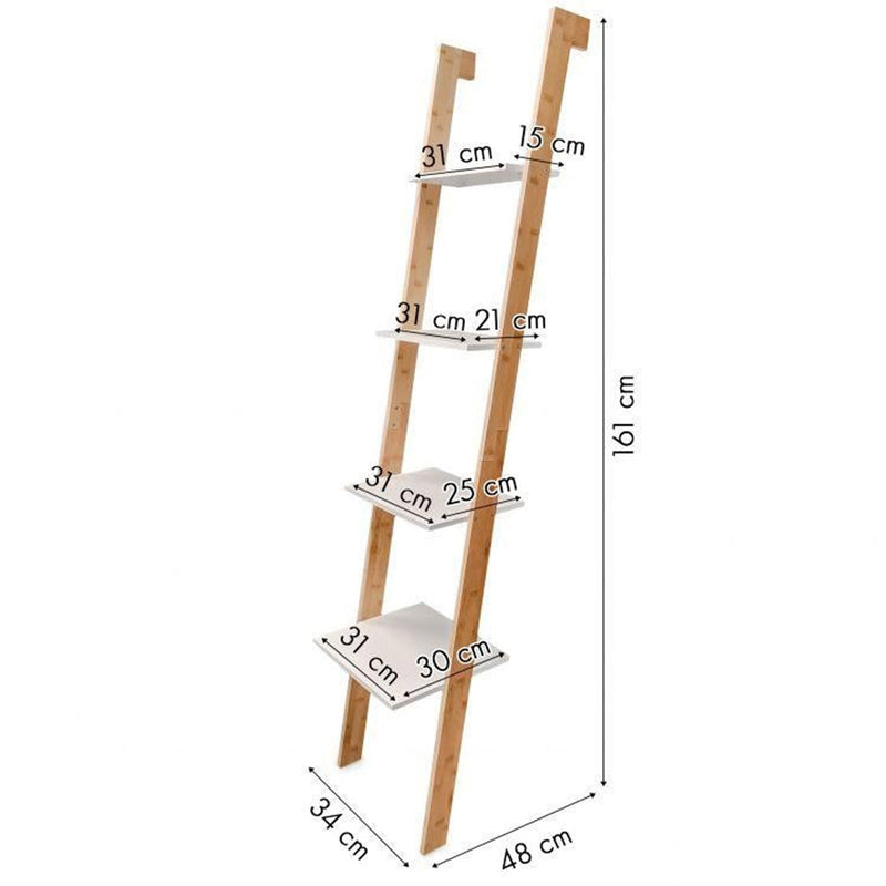 Lépcső típusú könyvespolc bambuszból 4 polccal 161x34 cm