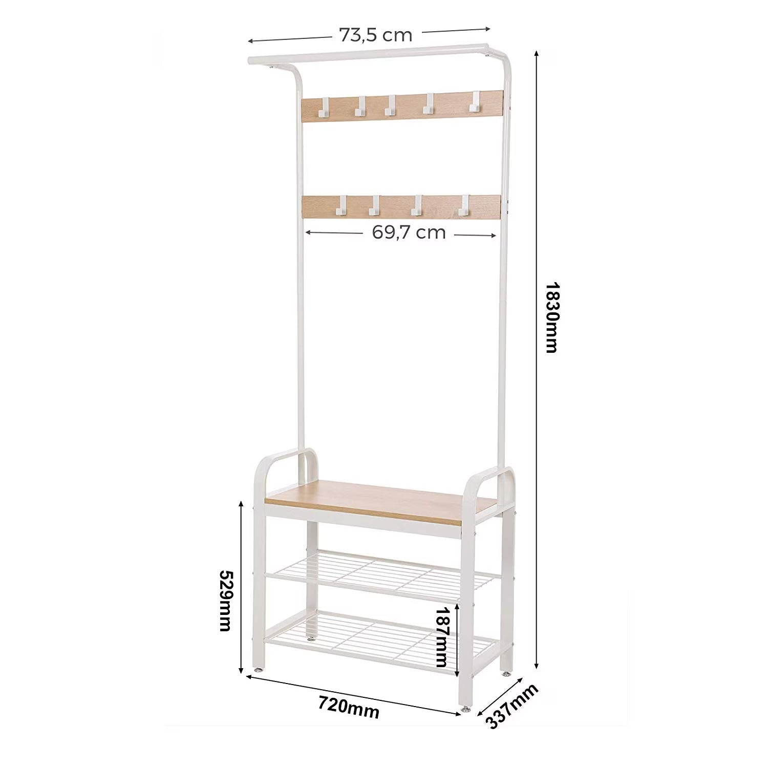 Vasagle fogas paddal és cipőtartóval 183 x 72 x 33,7 cm krém