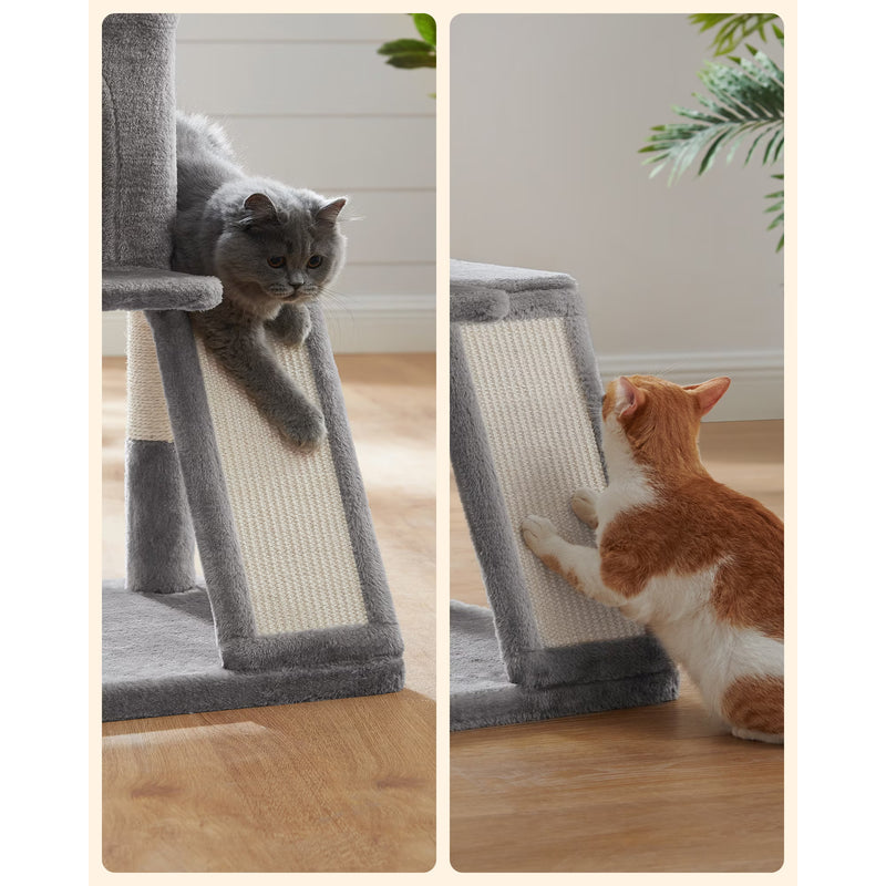 Játszókészlet macskáknak, kaparó rúddal, Feandrea 48 x 48 x 96 cm, szürke