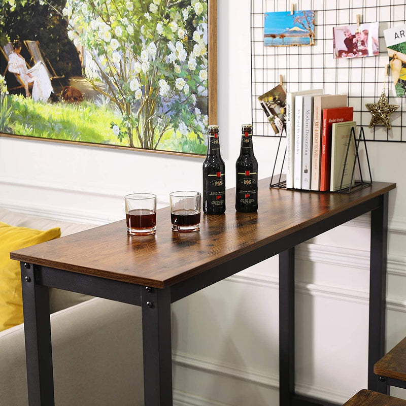 Fémvázas bárasztal barna tömörfa lappal 120 x 40 x 100 cm