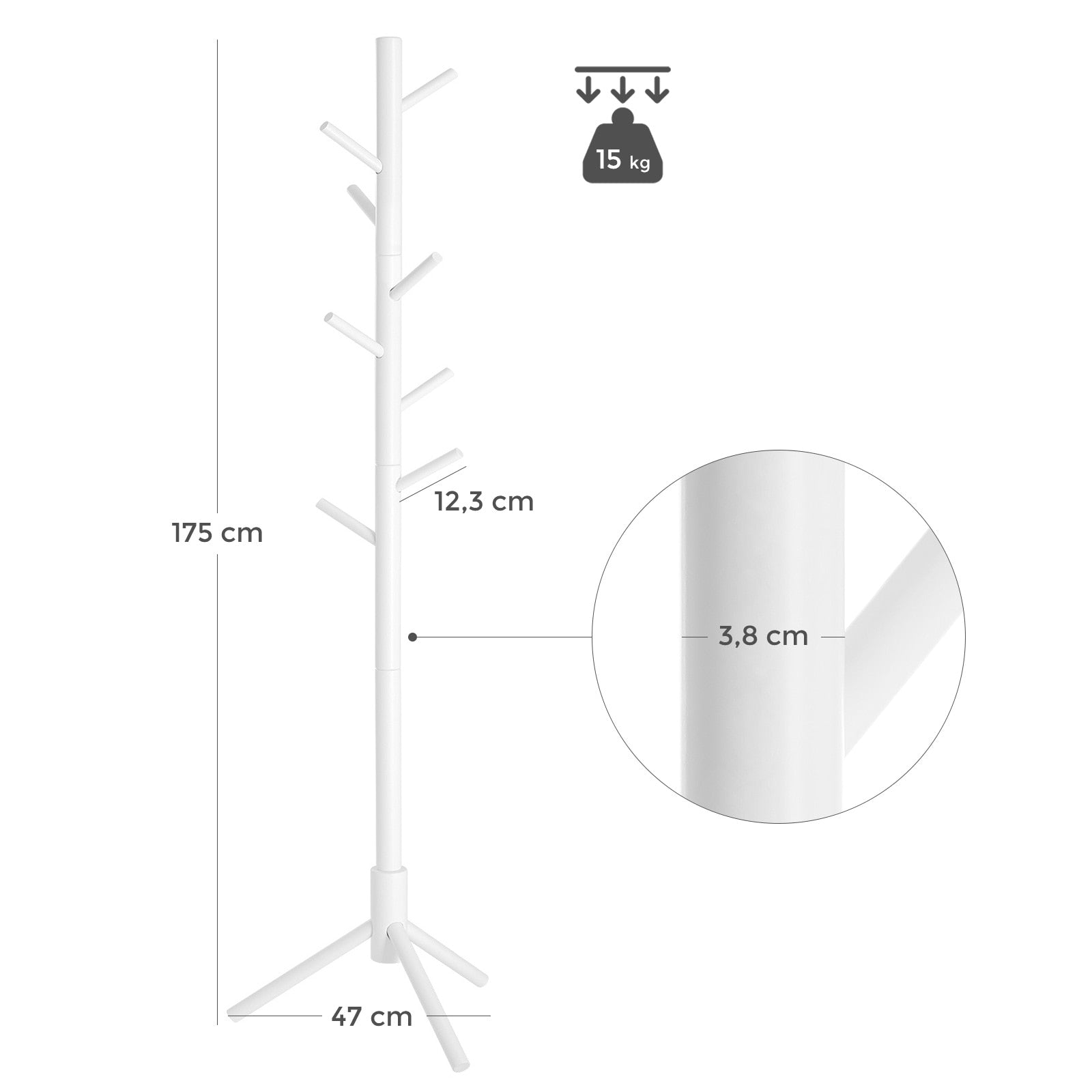 Tömör fa álló fogas 175 cm fehér