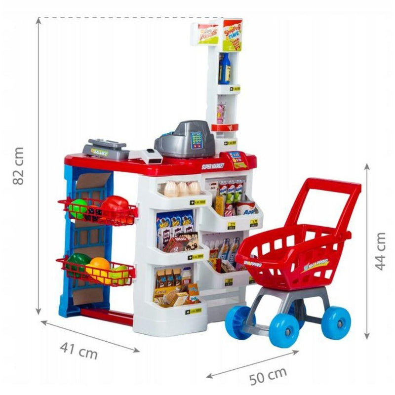 Szupermarket játék szett bevásárlókocsival pénztárgéppel