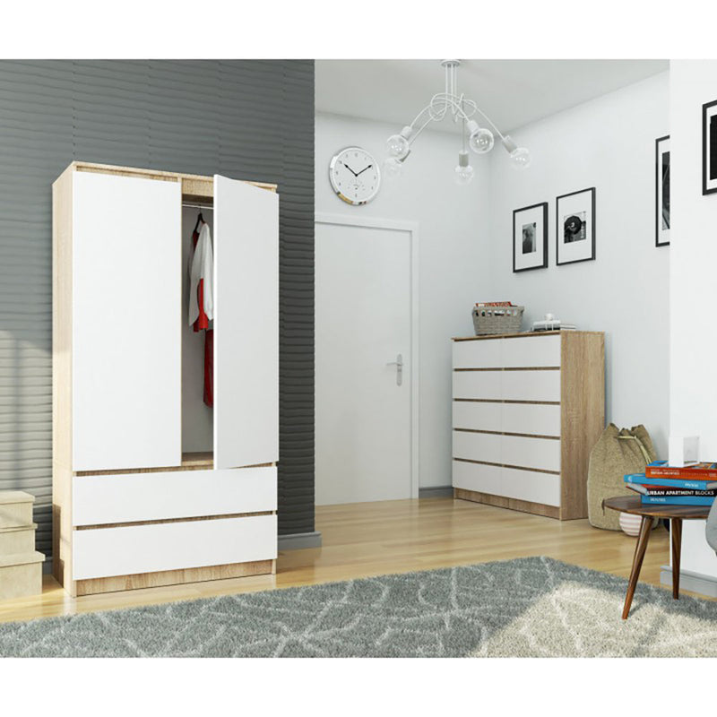 Ruhás szekrény 2 ajtóval és 2 tárolóval 180 x 90 x 51 cm tölgyfa sonoma - fehér