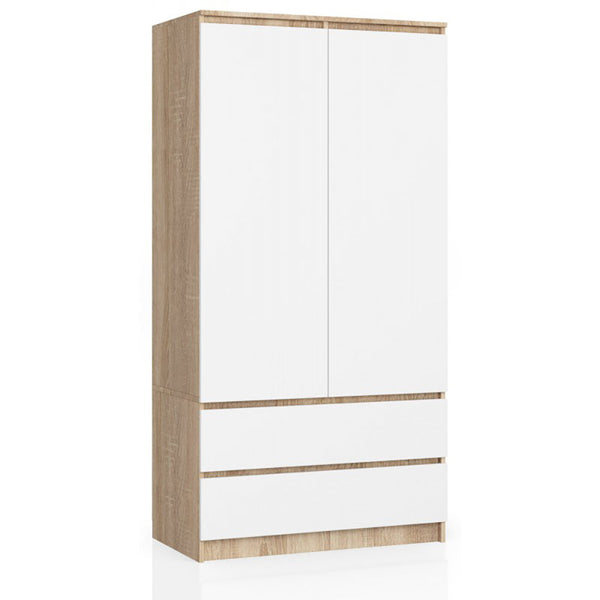 Ruhás szekrény 2 ajtóval és 2 tárolóval 180 x 90 x 51 cm tölgyfa sonoma - fehér