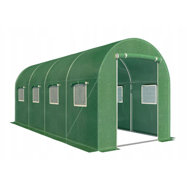 Alagút típusú üvegház 10nm zöld kerti fóliával szilárd szerkezetű galvanizált acélból 2.5x4x2m